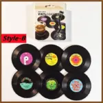 Six piece retro style vinyl record coaster set