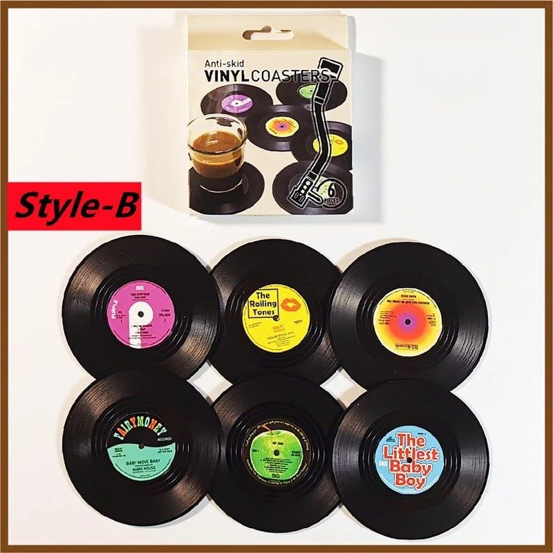 Six Piece Retro Style Vinyl Record Coaster Set 439290