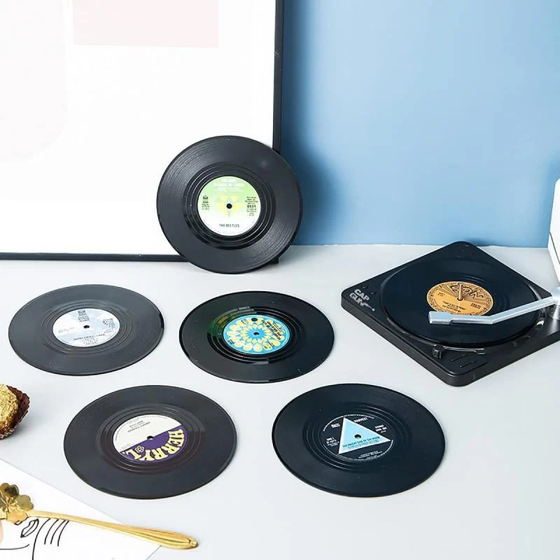 Six Piece Retro Style Vinyl Record Coaster Set 599569