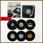 Six piece retro style vinyl record coaster set