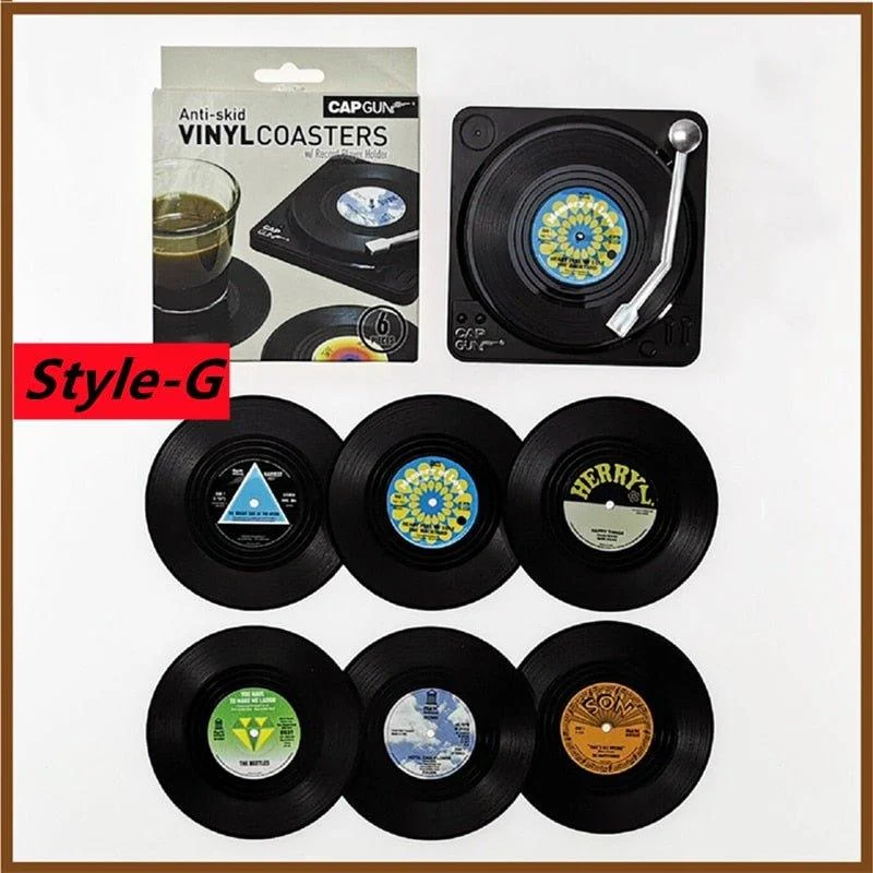 Six Piece Retro Style Vinyl Record Coaster Set 971632