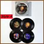 Six piece retro style vinyl record coaster set