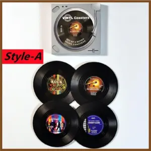 Six Piece Retro Style Vinyl Record Coaster Set