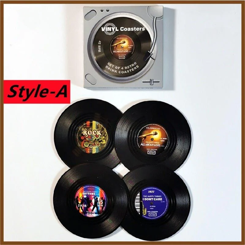 Six Piece Retro Style Vinyl Record Coaster Set 995723