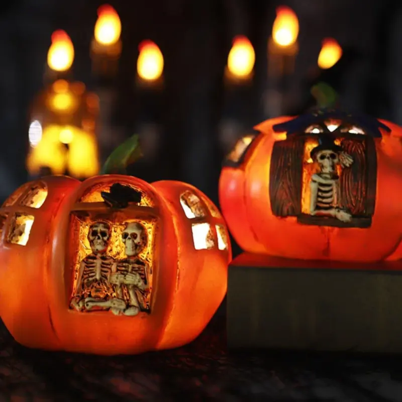 Skeletons in pumpkin halloween decor patchandbagel