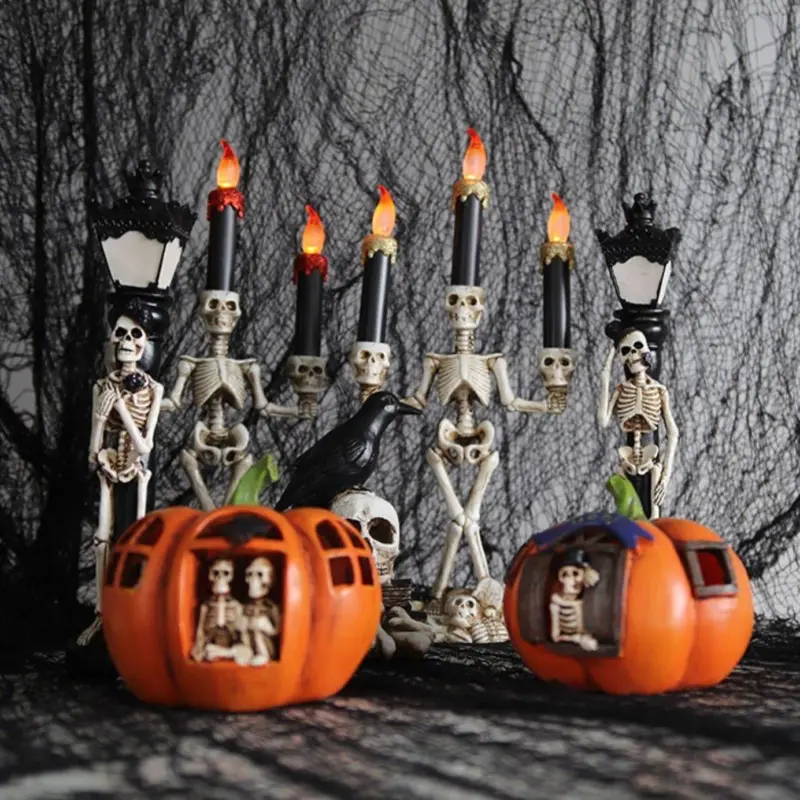 Skeletons in pumpkin halloween decor patchandbagel