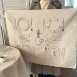 Sketch design linen tablecloth