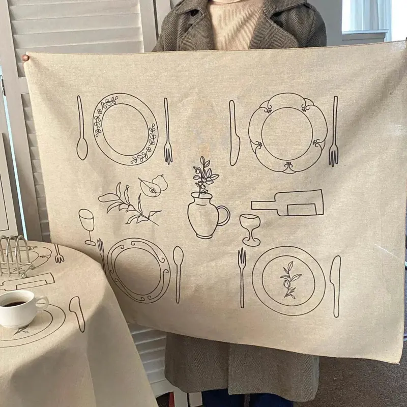 Sketch design linen tablecloth