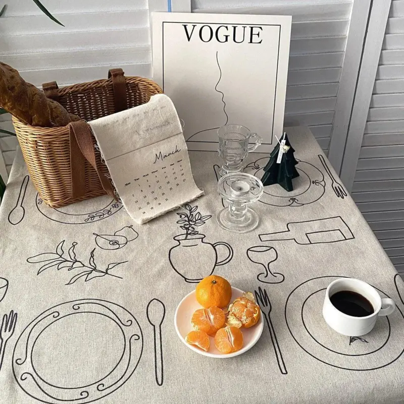 Sketch design linen tablecloth