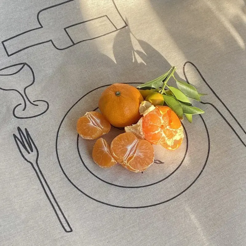 Sketch design linen tablecloth