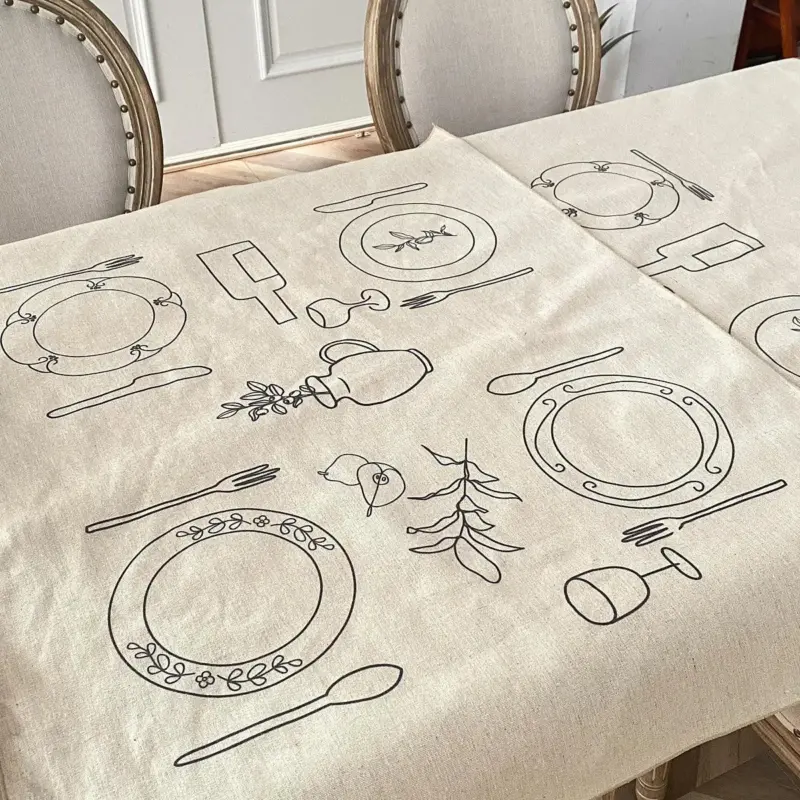 Sketch design linen tablecloth