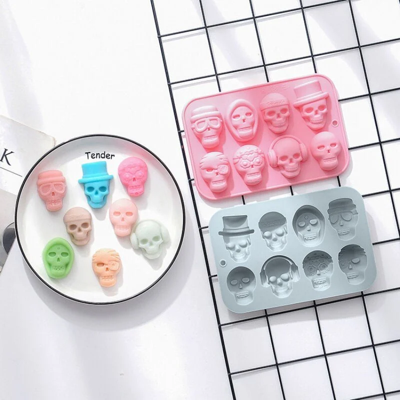 Skull Cake Mold Halloween Silicone Mold 8 Hole For Jelly Cake Ice Cube Crayon Soap Halloween Party Decorations 248860