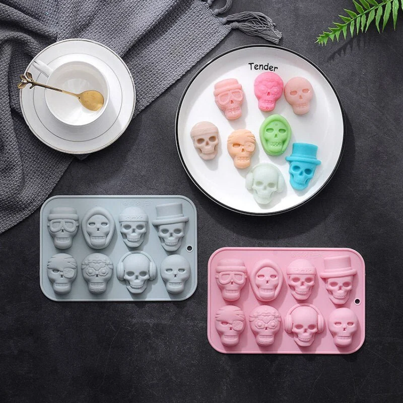 Skull Cake Mold Halloween Silicone Mold 8 Hole For Jelly Cake Ice Cube Crayon Soap Halloween Party Decorations 401201