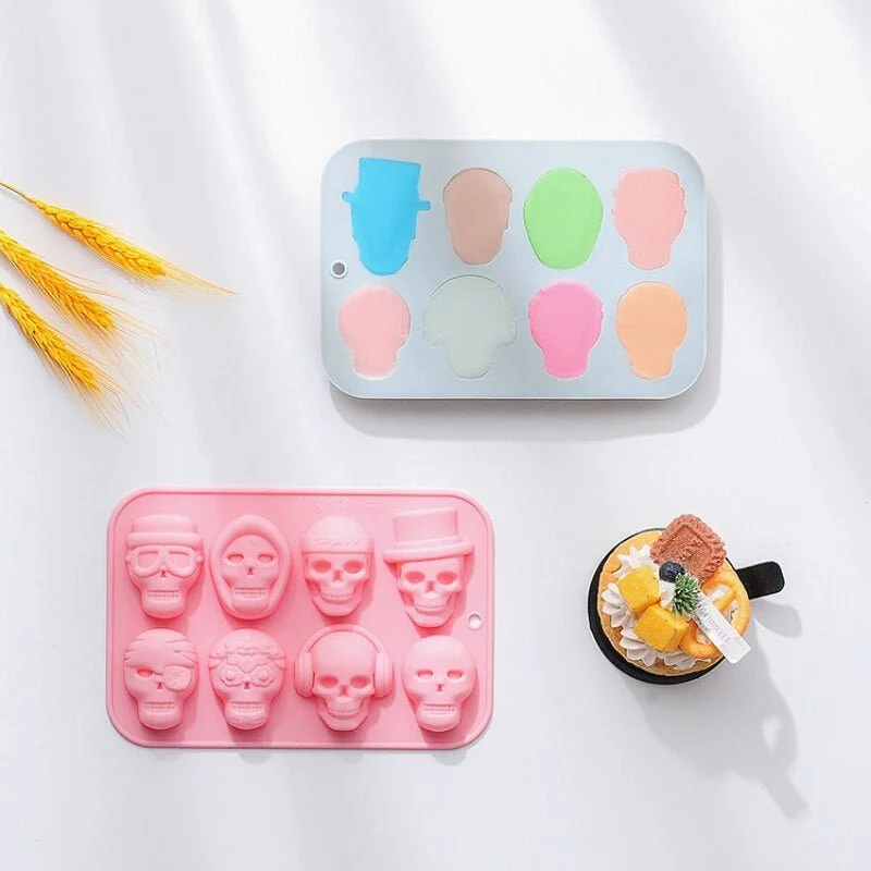 Skull Cake Mold Halloween Silicone Mold 8 Hole For Jelly Cake Ice Cube Crayon Soap Halloween Party Decorations 838881