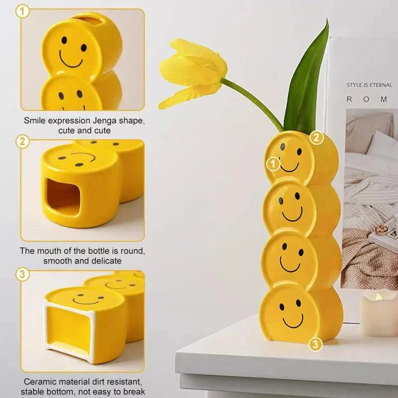 Smiling Faces Ceramic Vase With Artificial Flowers 351550