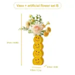 Smiling faces ceramic vase with artificial flowers