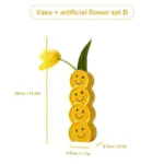 Smiling faces ceramic vase with artificial flowers