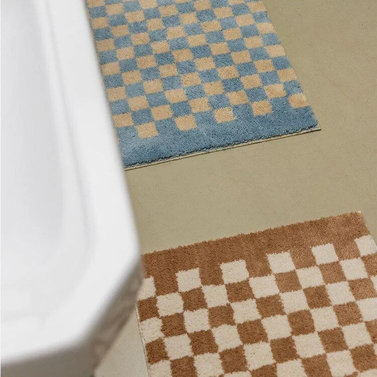 Soft Fluffy Checked Pattern Bathroom Rug 156597