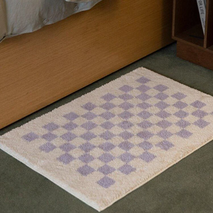 Soft Fluffy Checked Pattern Bathroom Rug 584404