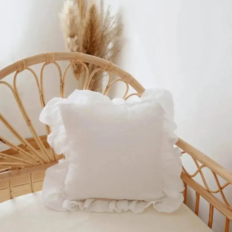 Soft linen ruffle cushion cover