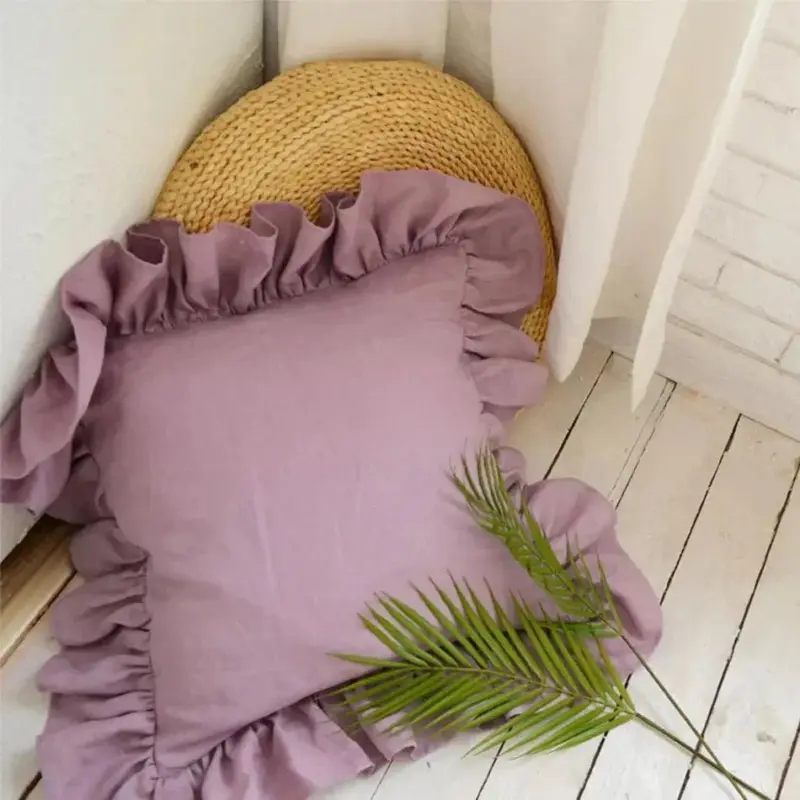 Soft linen ruffle cushion cover