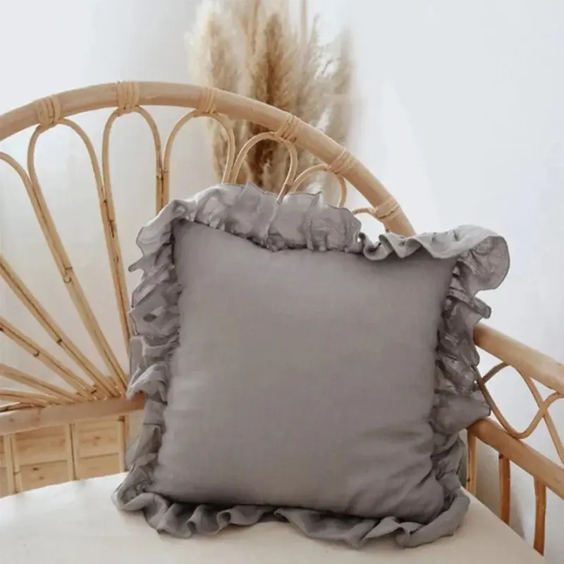 Soft linen ruffle cushion cover