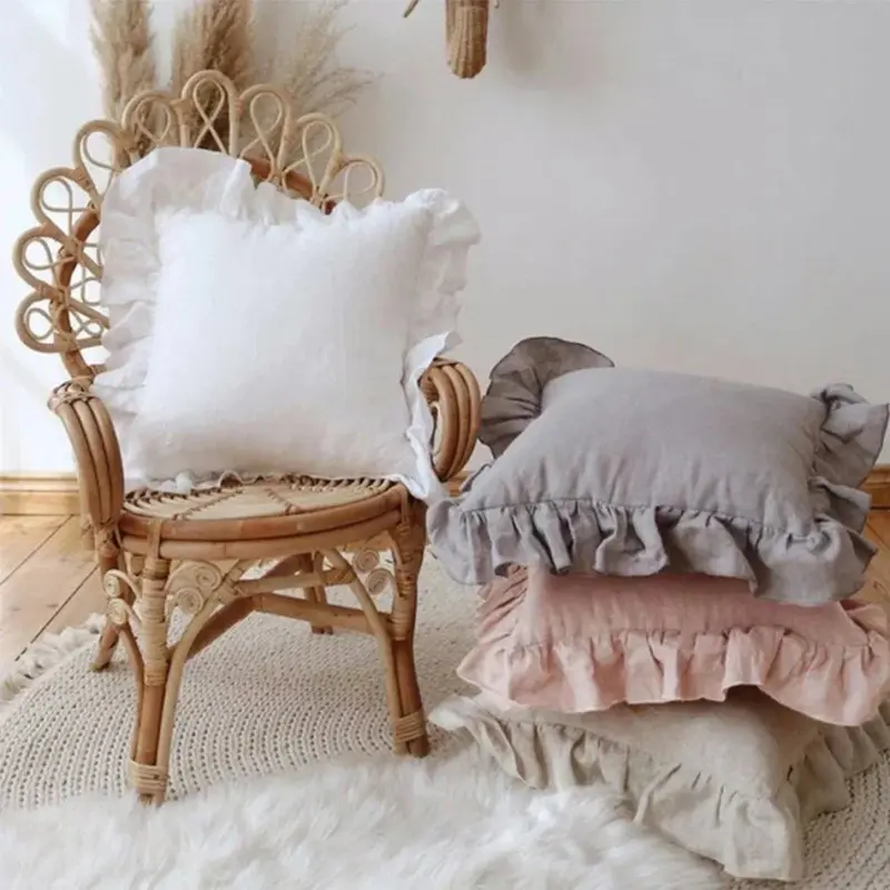 Soft linen ruffle cushion cover