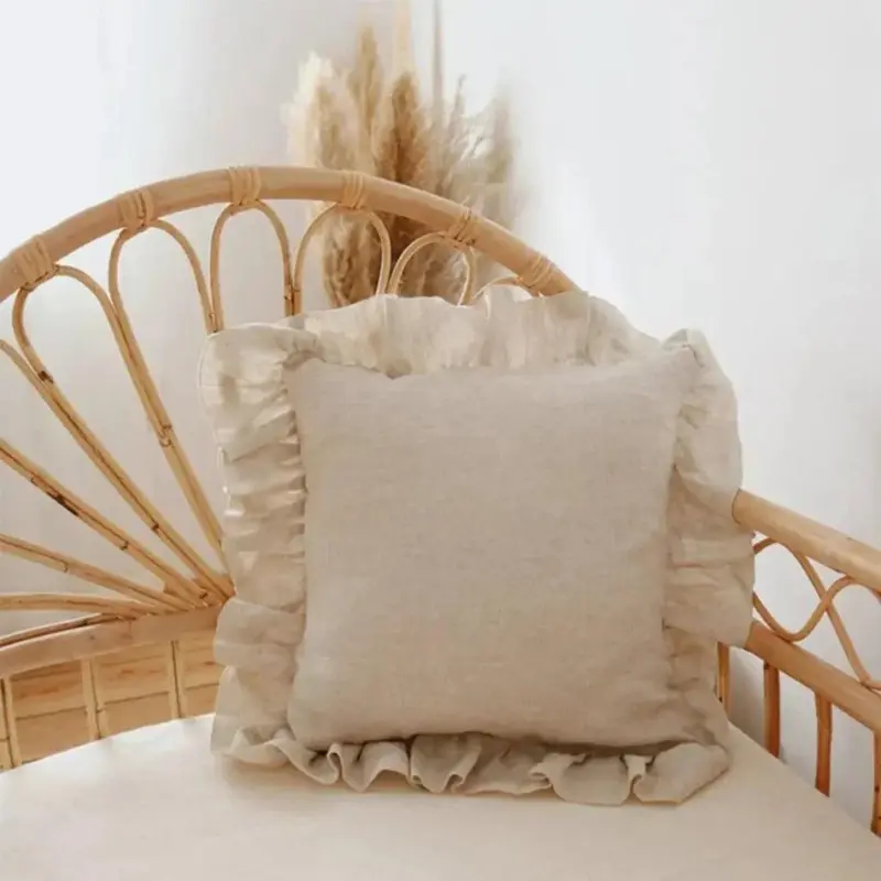 Soft linen ruffle cushion cover