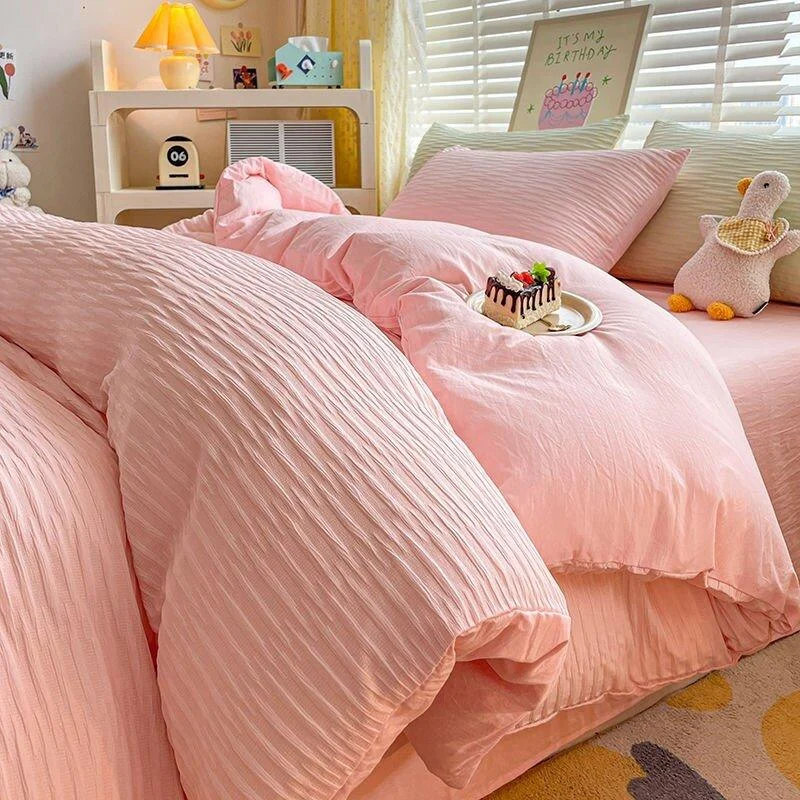 Solid Colour Seersucker Single Bedding Set 220489