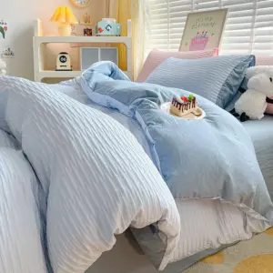 Solid Colour Seersucker Single Bedding Set