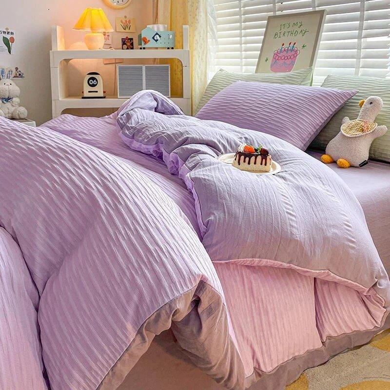 Solid Colour Seersucker Single Bedding Set 904166