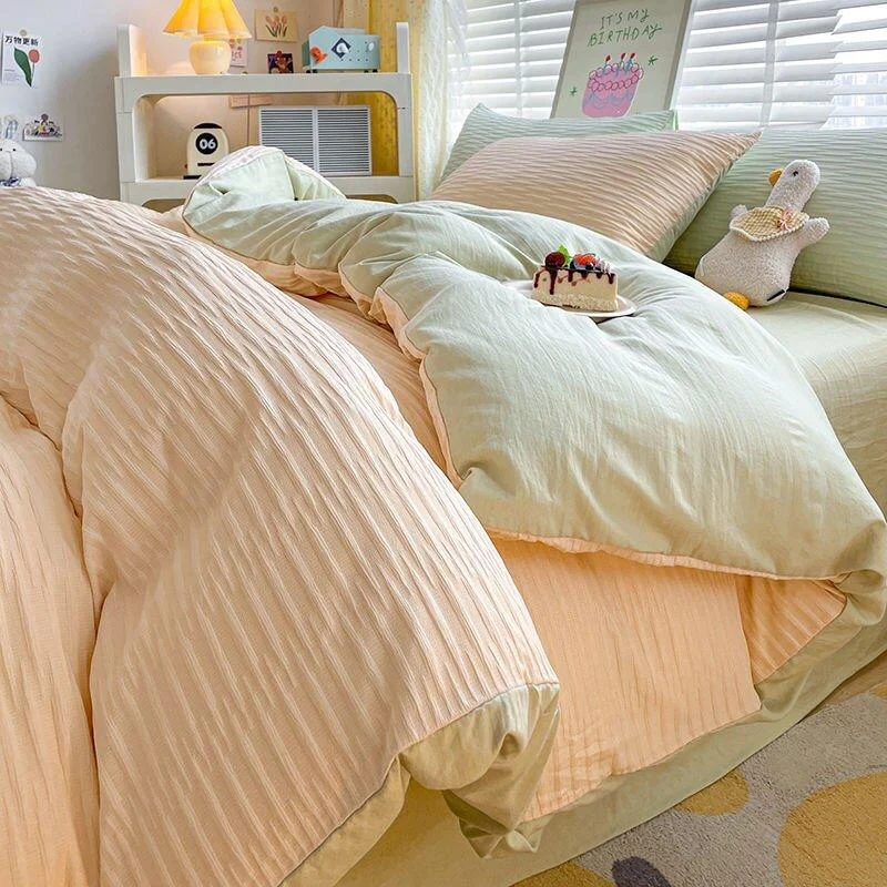 Solid Colour Seersucker Single Bedding Set 945681