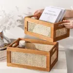 Solid wood rattan storage box