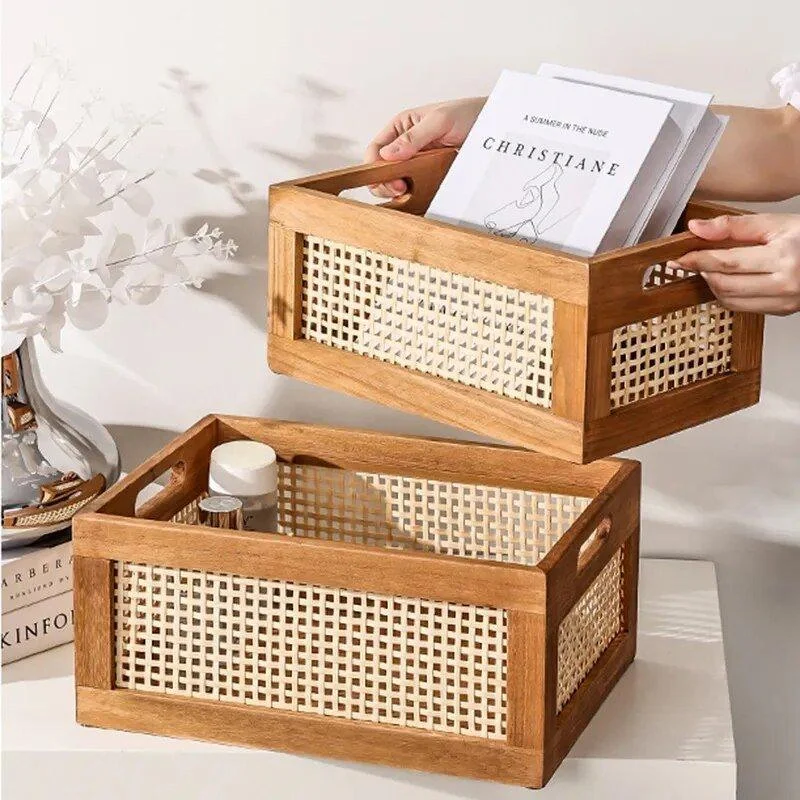 Solid Wood Rattan Storage Box 106954