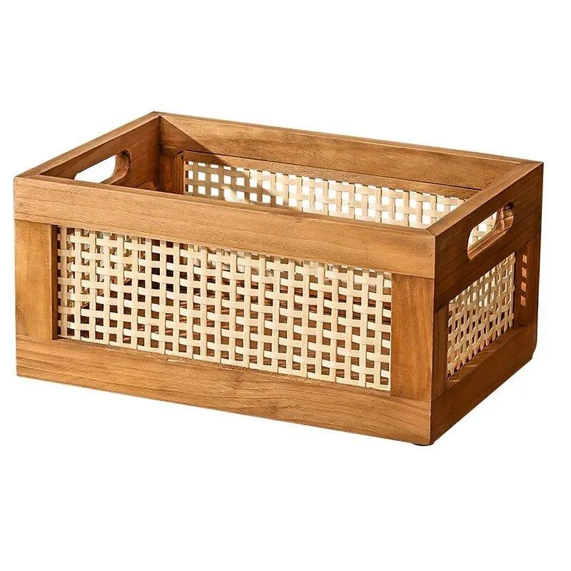 Solid Wood Rattan Storage Box 179082