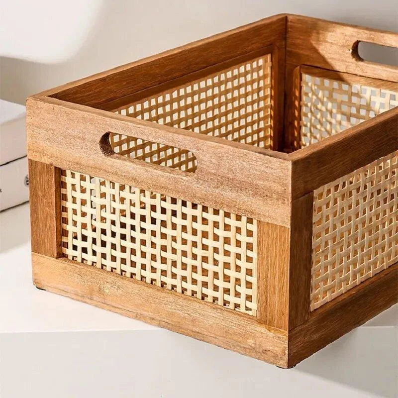 Solid Wood Rattan Storage Box 271569