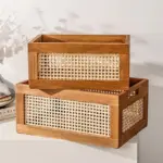 Solid wood rattan storage box