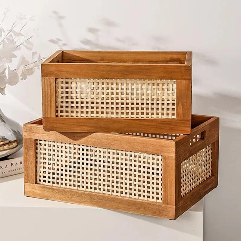 Solid Wood Rattan Storage Box 821289