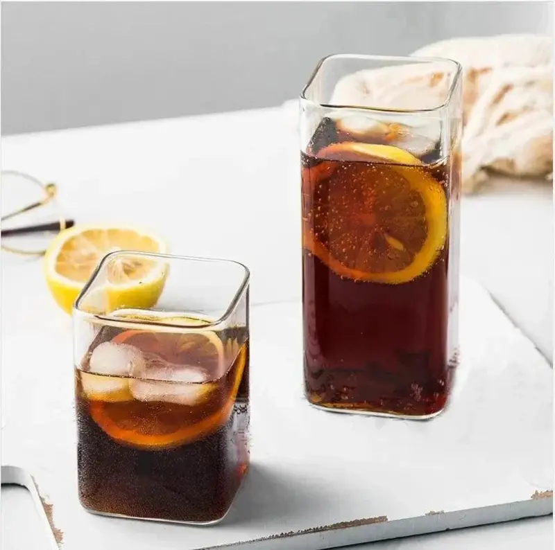 Square heat resistant glass coffee mug sets