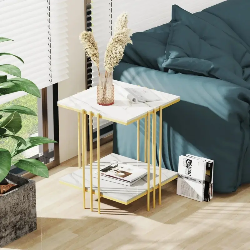 Square marble top end side table