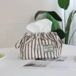 Striped cotton drawstring tissue bag