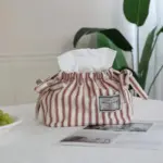 Striped cotton drawstring tissue bag