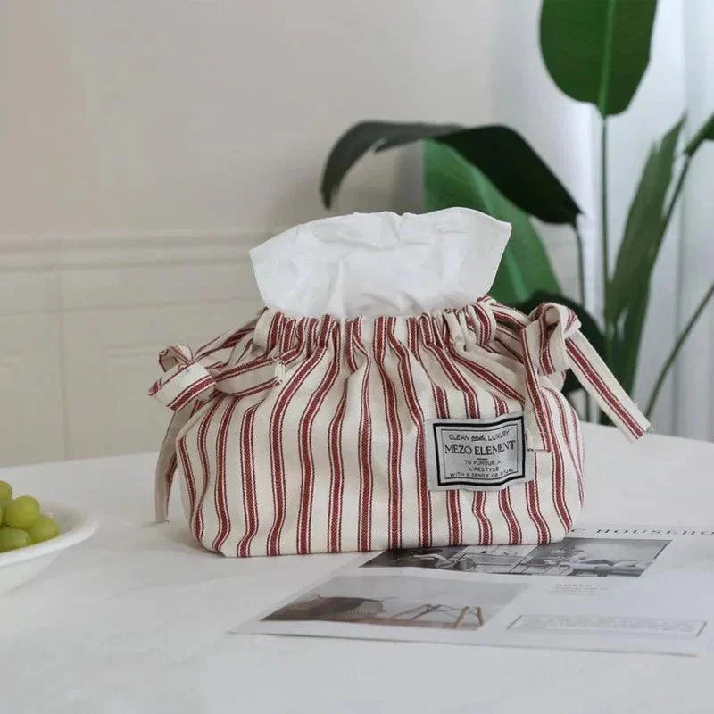 Striped Cotton Drawstring Tissue Bag 387089