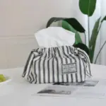 Striped cotton drawstring tissue bag