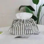 Striped cotton drawstring tissue bag