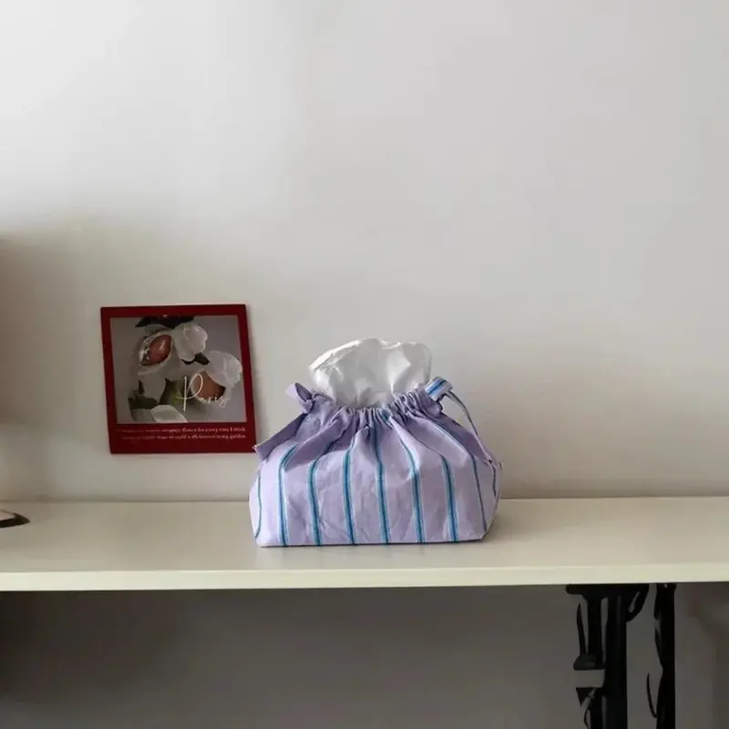 Striped cotton drawstring tissue bag