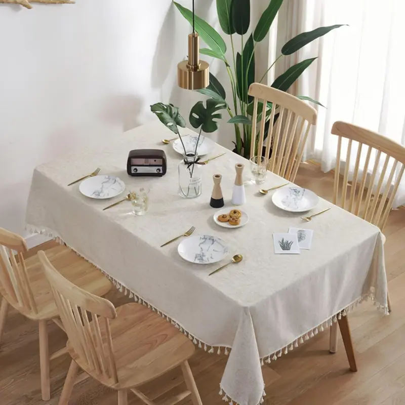 Tasselled cotton tableclothtableclothliving simply house