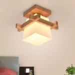 Tatami japanese ceiling light for home lighting glass lampshade e27 led ceiling lamp wood base hallways porch fixtures