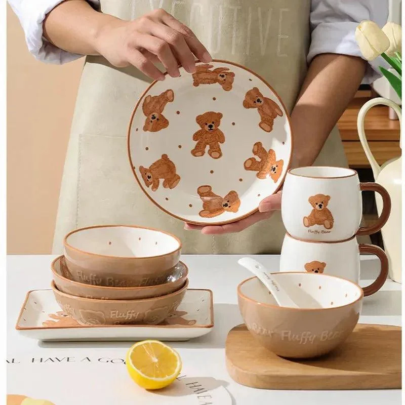 Teddy Bear Ceramic Plate Bowl Dinnerware Set 214505