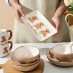 Teddy bear ceramic plate bowl dinnerware set